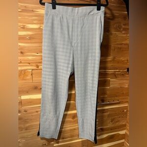 Athleta Brooklyn Grey and Black Plaid Ankle Pant with Black Side Stripe
